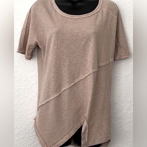 MARIA RERIO Ladies top blouse handkerchief hem lagenlook bougie beige size Small